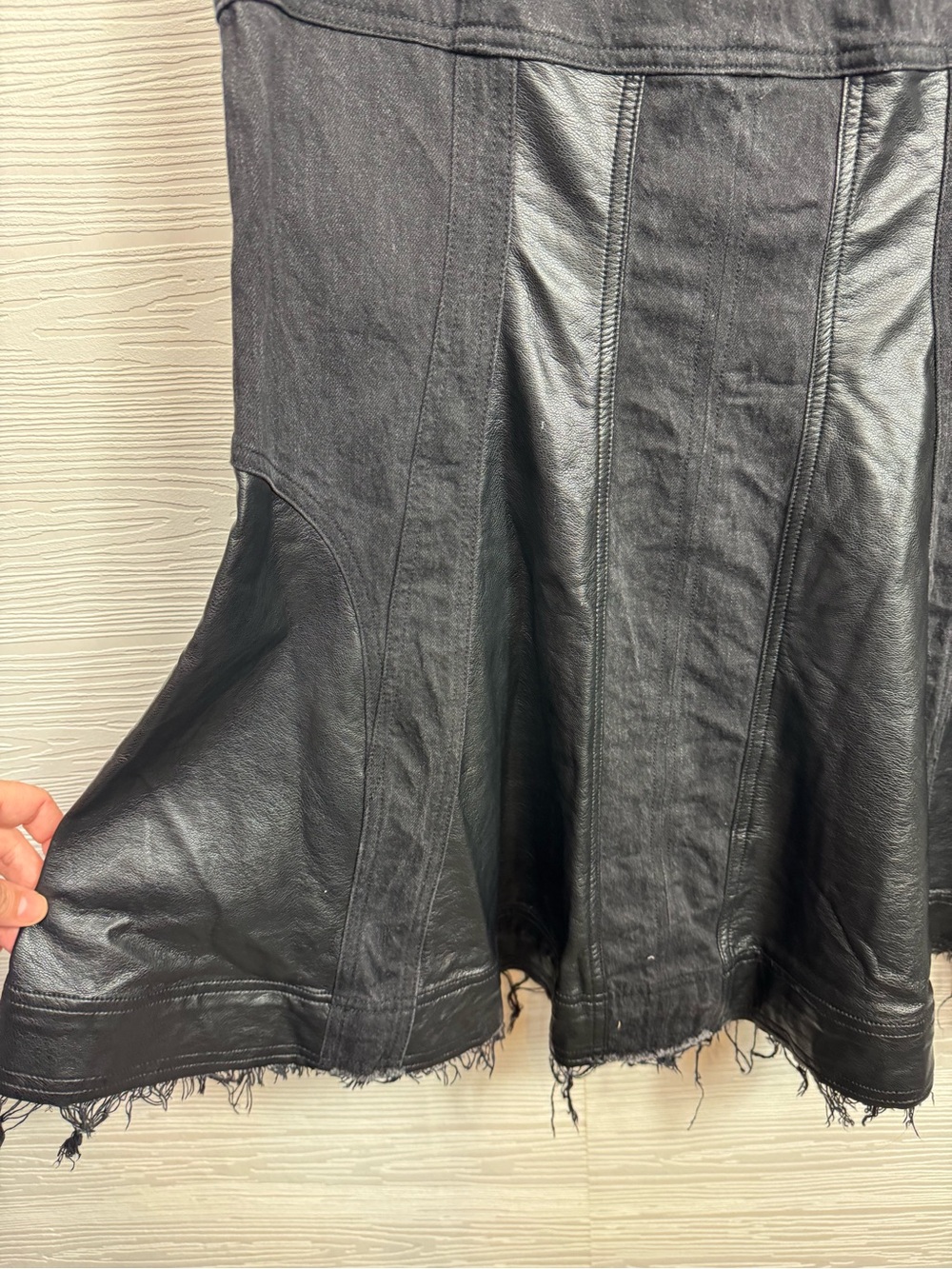 Pilcro Sleeveless Faux-Leather denim Fit-and-Flare Mini Dress XL - Picture 4 of 16